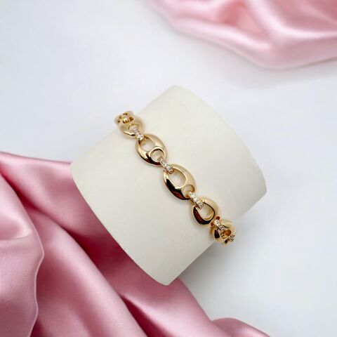 GOLDERA Modern Rose Altın Zirkon Taşlı Çelik Bilezik