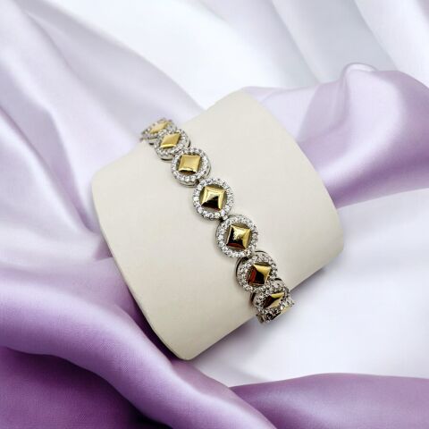 GOLDERA Zirkon Taşlı 14K Altın Çelik Chic Bilezik
