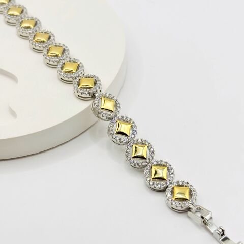 GOLDERA Zirkon Taşlı 14K Altın Çelik Chic Bilezik
