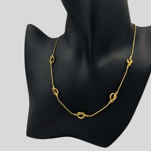 Çelik Yuvarlak Zincir Beş Düğüm Gold Kolye