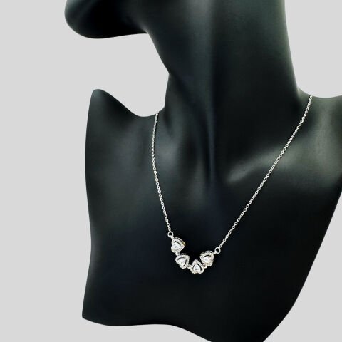 Çelik Zirkon Taşlı Dört Yapraklı Yonca 2 Model Kolye