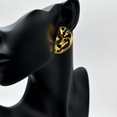Çelik Yarım Daire Gold Modern Küpe