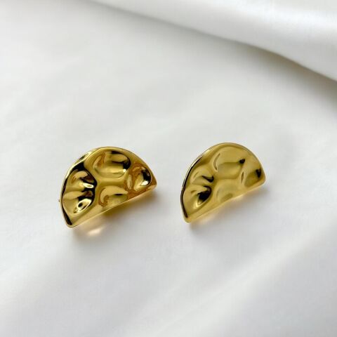 Çelik Yarım Daire Gold Modern Küpe
