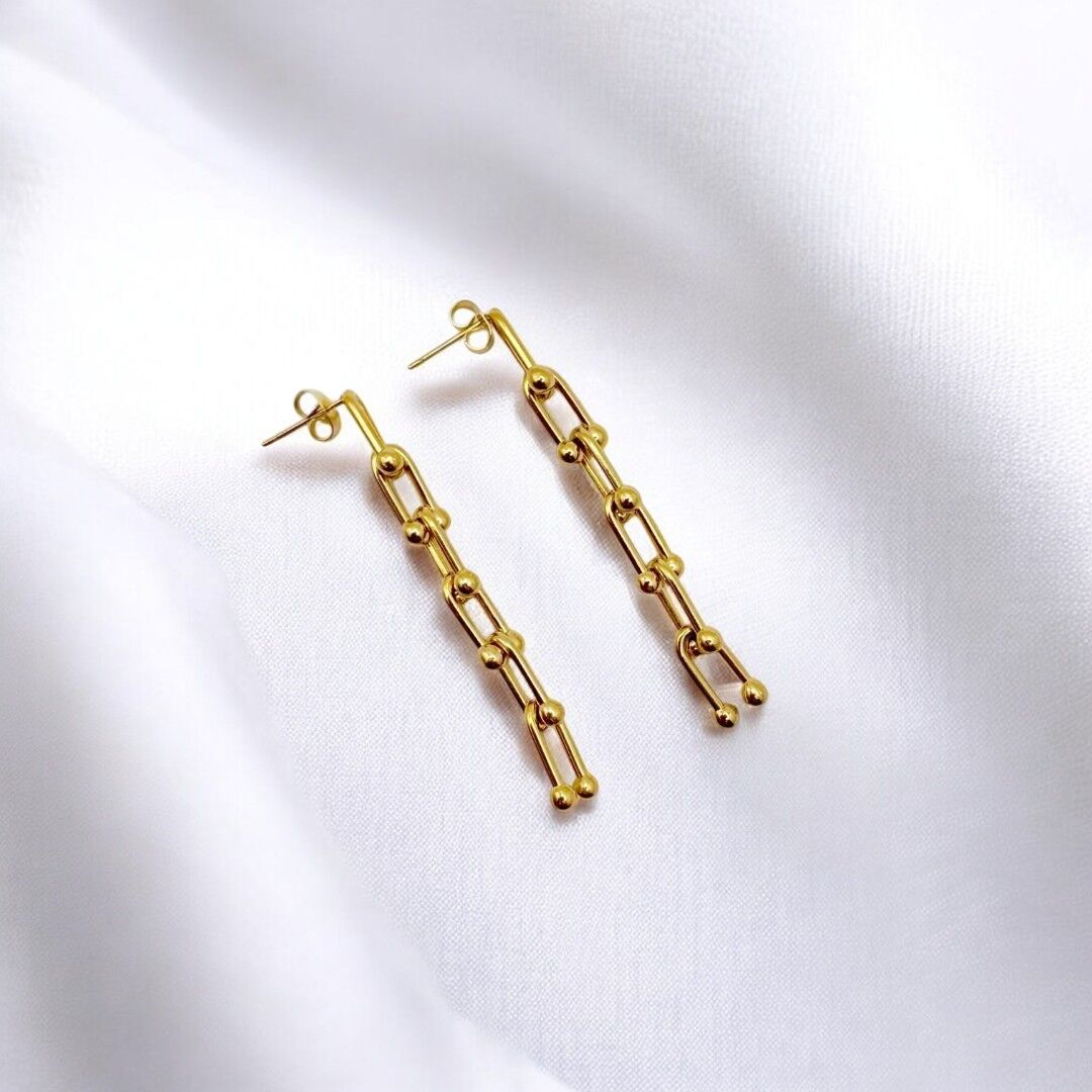 Modern Zincir Gold Çelik Küpe