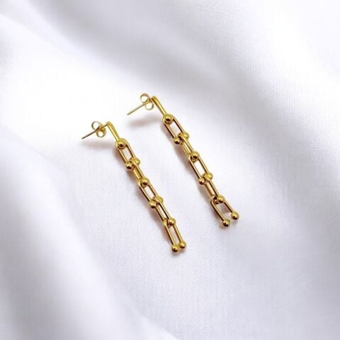 Modern Zincir Gold Çelik Küpe