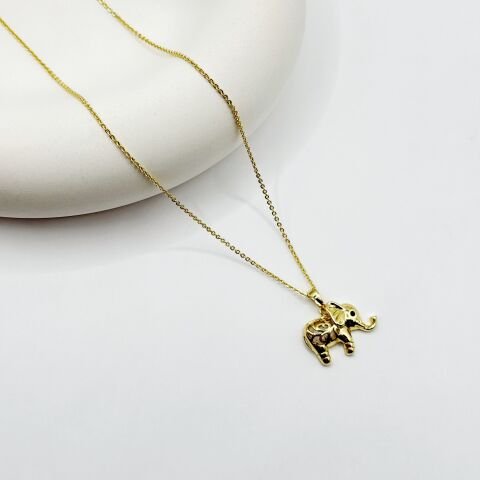 GOLDERA 14K Altın Renk Fil Bereket Kolyesi