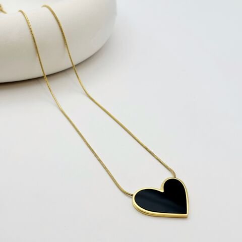 Siyah Kalp Gold Kolye