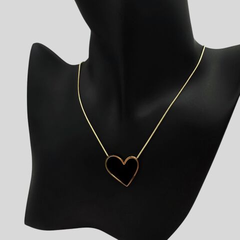 Siyah Kalp Gold Kolye