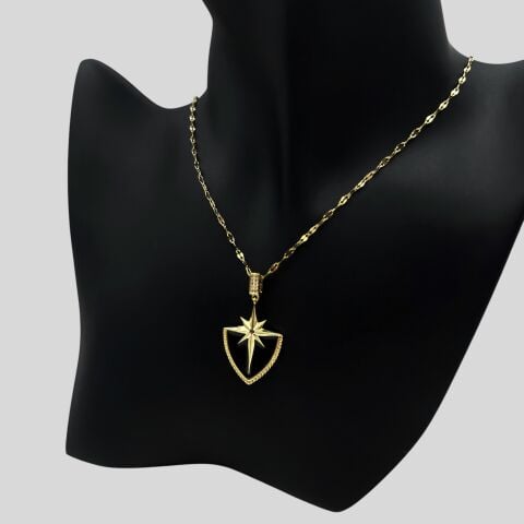 Gold Kuzey Yıldızı Taşlı Kolye