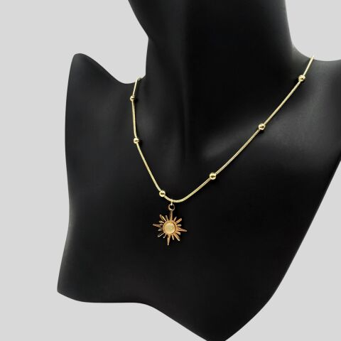 Gold Güneş Dorika Boncuklu Kolye