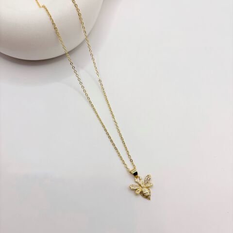 Gold Renk Arı Figürlü Zirkon Taşlı Çelik Kolye