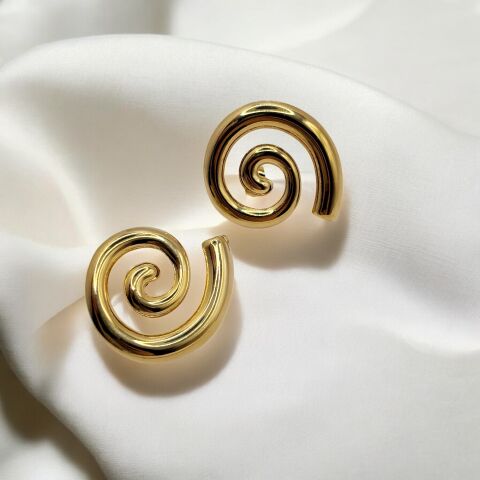 Spiral Altın Renk Çelik Küpe