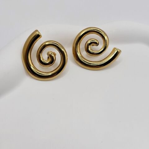Spiral Altın Renk Çelik Küpe