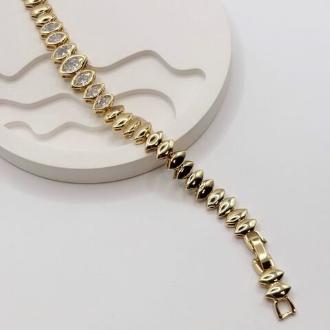 GOLDERA 14K Altın Renk Badem Zirkon Taşlı Bilezik