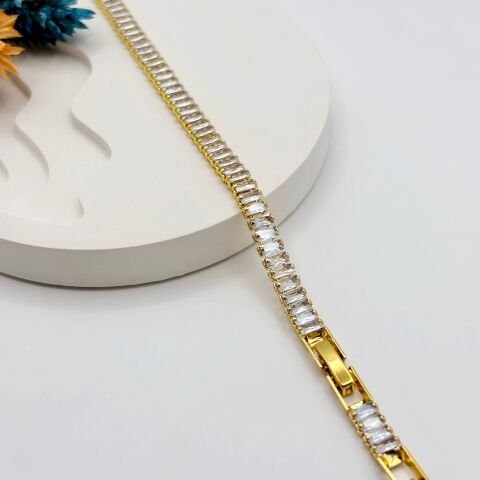 Baget Zirkon Taşlı Gold Bileklik