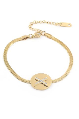 İtalyan Zincir Gold X Taşlı Bileklik