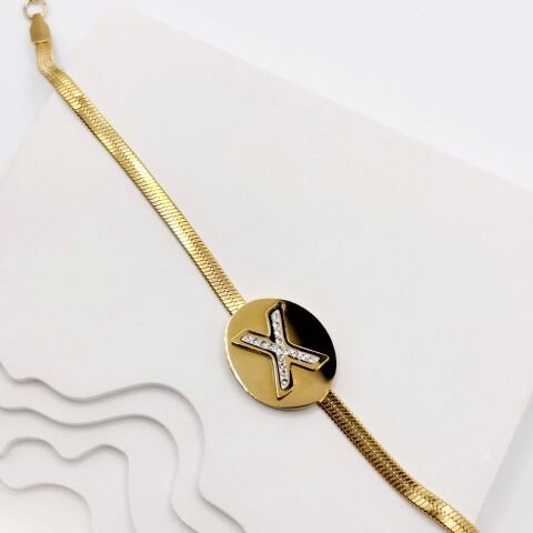 İtalyan Zincir Gold X Taşlı Bileklik