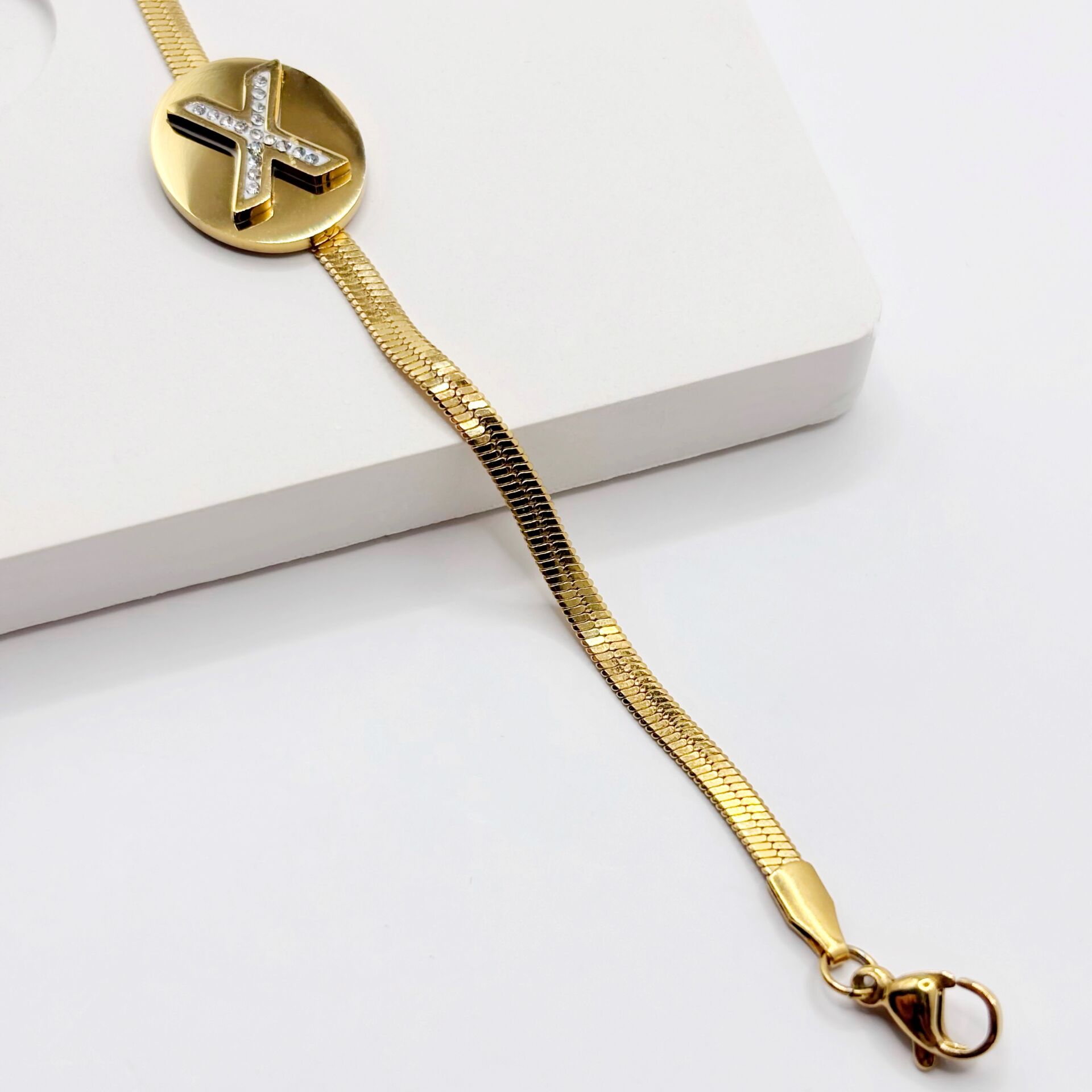 İtalyan Zincir Gold X Taşlı Bileklik