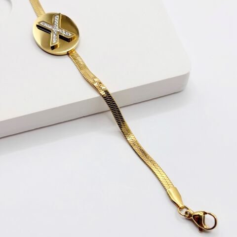 İtalyan Zincir Gold X Taşlı Bileklik
