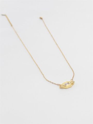 Serenay Model Beyaz Taşlı Gold Kolye