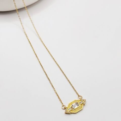 Serenay Model Beyaz Taşlı Gold Kolye
