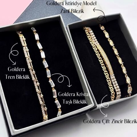 Goldera İstiridye Bileklik Taşlı Tren Bileklik Kristal Taşlı Bileklik seti