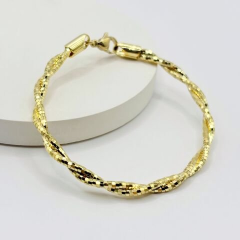 Gold Sarmal ışıltılı Bileklik  Sallantılı Topçuk Küpe Takı Kombin Seti