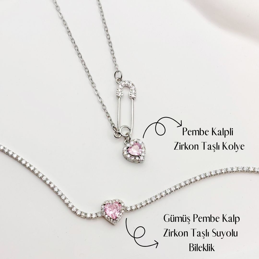Pembe Aşk Çelik Takı Seti