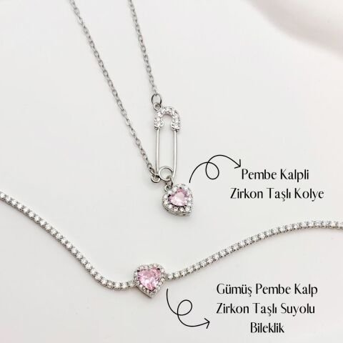 Pembe Aşk Çelik Takı Seti