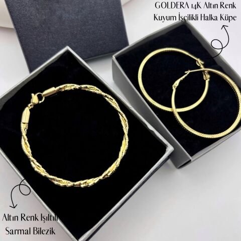 14K Altın Renk Çelik Takı Seti