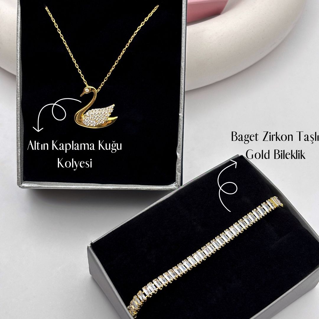 Gold Kuğu Kolye Su yolu Bileklik Seti