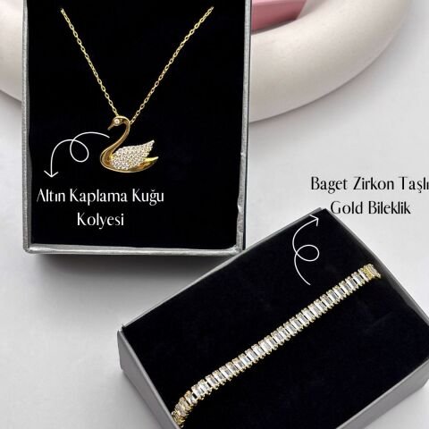 Gold Kuğu Kolye Su yolu Bileklik Seti
