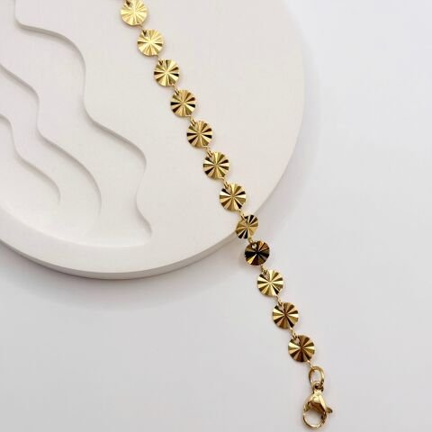 Gold Çelik Bileklik Minimalist Pullu Bileklik