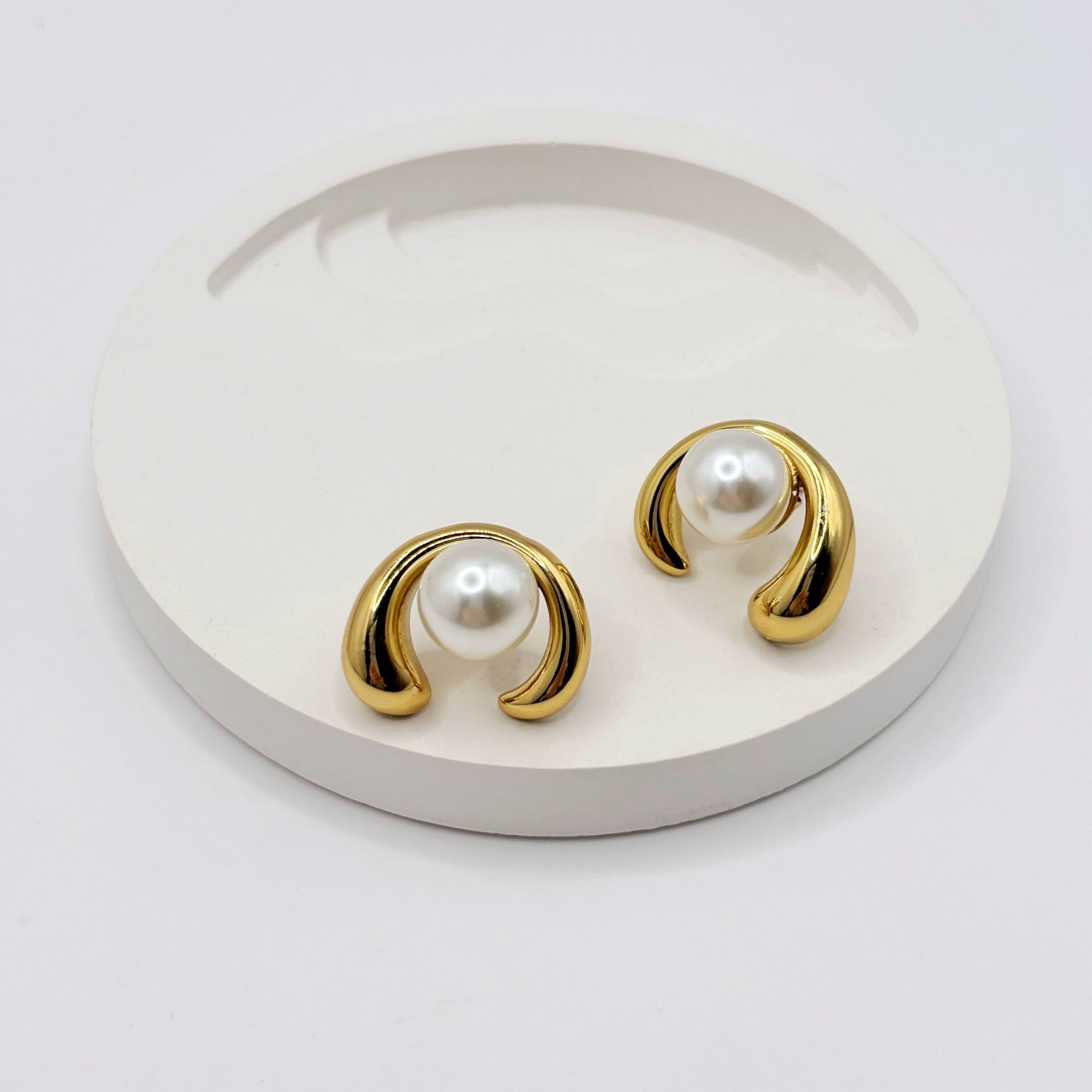 İnci Gold Çelik Küpe Moon Barok İnci Küpe