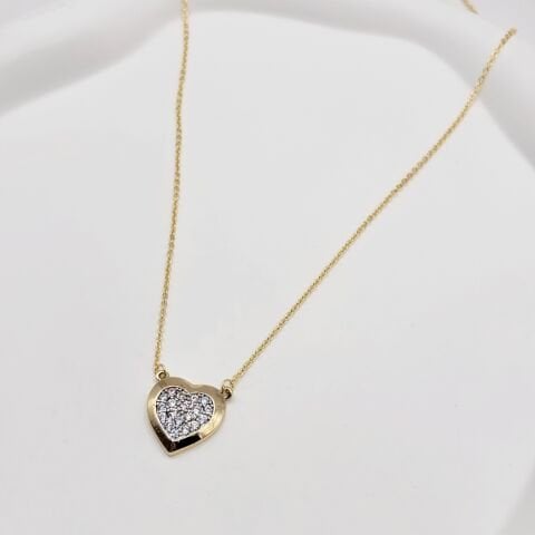 Zirkon Taşlı Gold Kalp Çelik Kolye