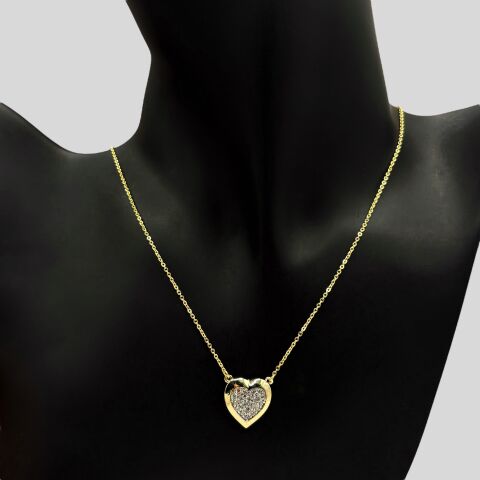 Zirkon Taşlı Gold Kalp Çelik Kolye
