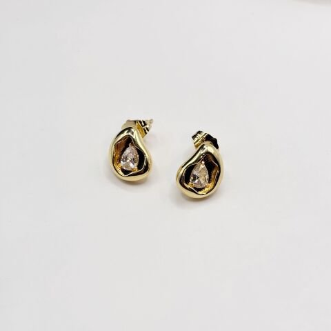 Kristal Zirkon Taşlı Çelik Gold Küpe
