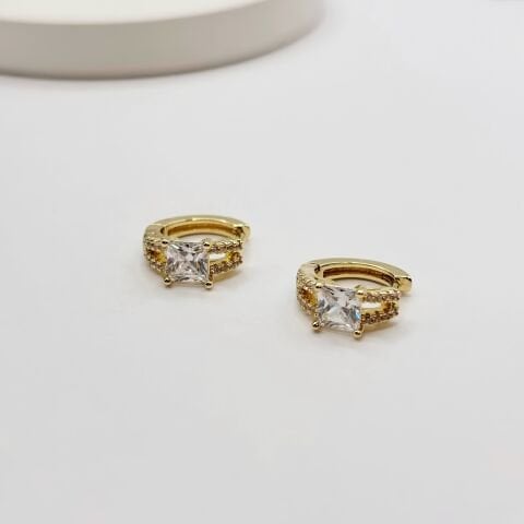 Zirkon Taşlı Gold Minik Halka Çelik Küpe